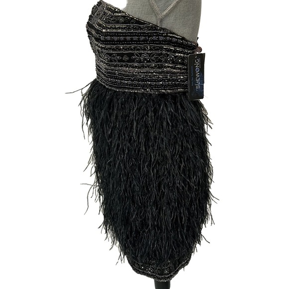 Sue Wong Nocturne Strapless Black Beaded Ostrich Feather Cocktail Dress Size 8 - Picture 10 of 16